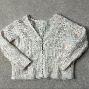 LA MAILLE SEZANE Cardigan Sweater Small Mohair Wool Ivory Preppy V-Neck Knit